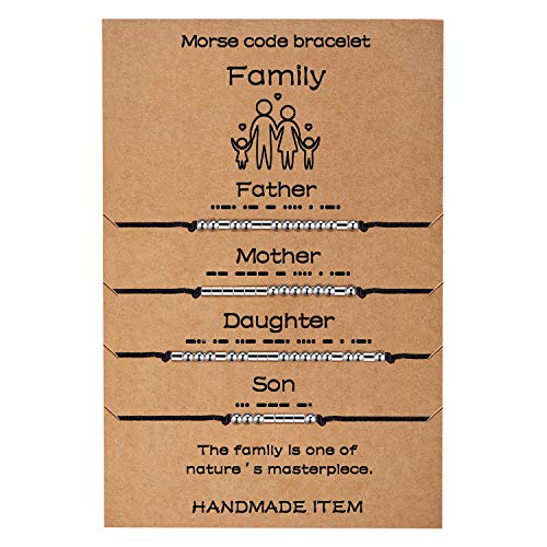 Ldurian Morse Code Bracelet, Dad Mom Brother Sister Daughter Son Friend Morse Code Bracelets, Adjustable String Matching Beads Secret Message Jewelry