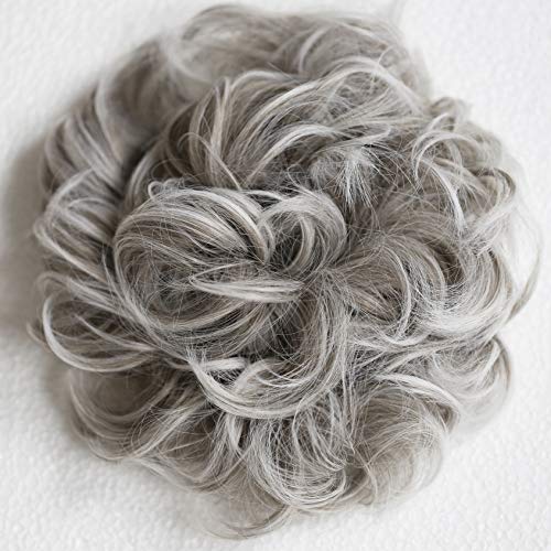 PRETTYSHOP XXXL Hairpiece Hair Wrap Scrunchie Scrunchy Updos, VOLUMINOUS, Curly Messy Bun, Gray mix # 18TT60B HW31