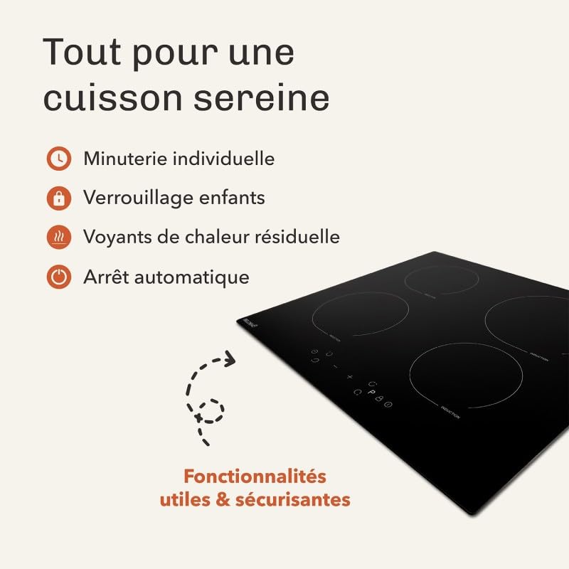BELDEKO Plaque Induction 4 Feux 7900W Tactile Booster - Marque Française