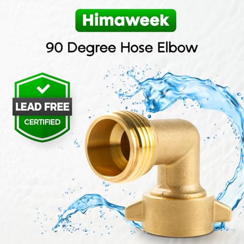 Image of Himaweek 90 Degree RV Hose Elbow, Lead-Free Brass Water Hose Connector with Easy-Grip, 3 /4 inch GHT Garden Hose Adapter & Kink Protector for RV Water Hookup, Outdoor Faucet, and Campers (1-Pack) (1)