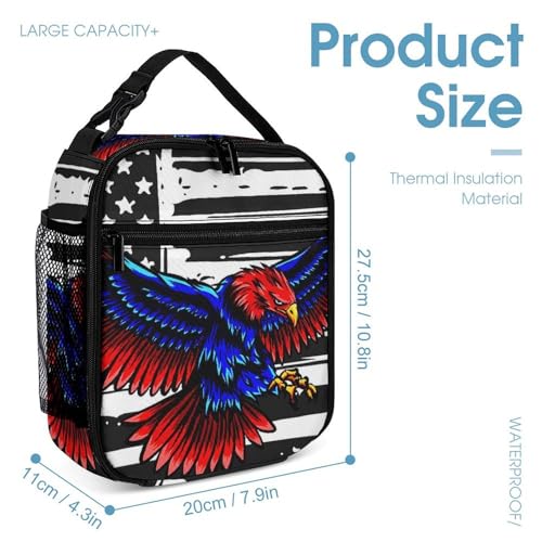 Backpack Book Bags with Lunch Box Storage Bag Backpack Set Daypack with Lunch Bag and Cosmetic Bags (American Flag USA Cool Bald Eagle Pattern (8))4