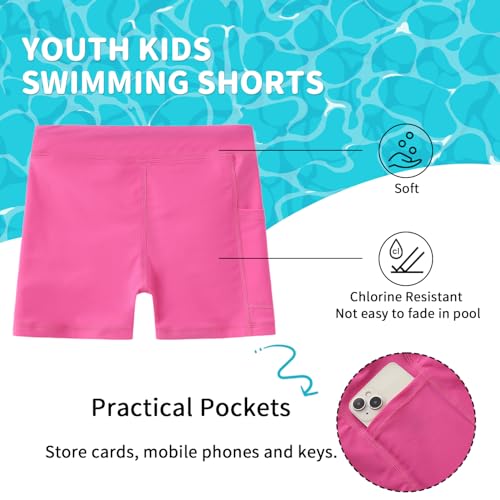 Dovio Girls\' Swim Shorts, UPF 50+ Sun Protection Fully Lined Pockets Quick-Dry Soft Board Short for Beach Pool (Pink, 4)