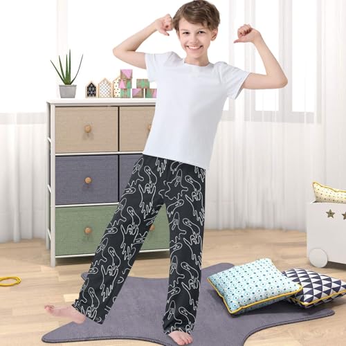 Boy's Lounge Pants White Ghost Line Doodle Black Kids Jogger Pants Elastic Waist Long Bottoms with Pockets 6-14 Y4