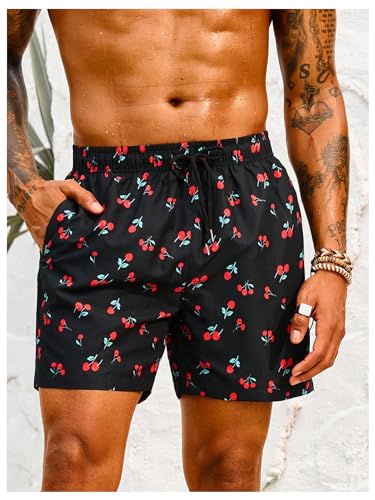 Floerns Men's Swim Trunk Drawstring Waist Cherry Print Quick Dry Beach Shorts4