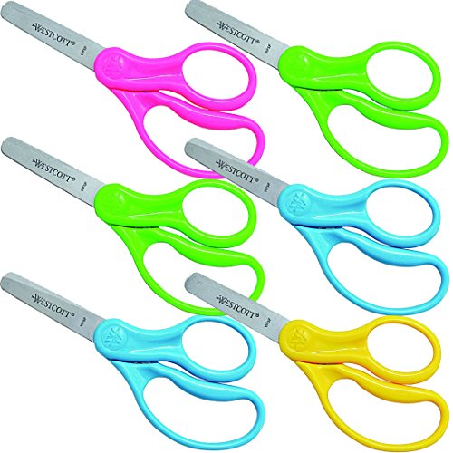 Westcott School Left & Right Handed Kids Scissors, 5-Inch, Blunt Tip, Colors May Vary (6-Count)