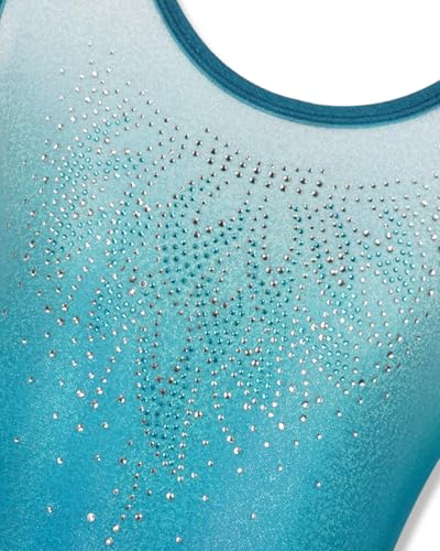 Gogokids Gymnastics Leotards for Girls Sparkly Rhinestone Dance Unitards Biketards with Shorts Activewear, Blue-green, 9-10 Years - Thumbnail 2