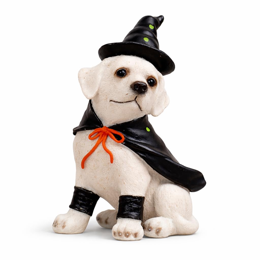realideas Halloween Dog Figurines Decoration – Cute Witch Puppy Statue with Hat, Cape, Spooky Dog Statues, Halloween Ornaments for Home, Tabletop, Party, or Office Display