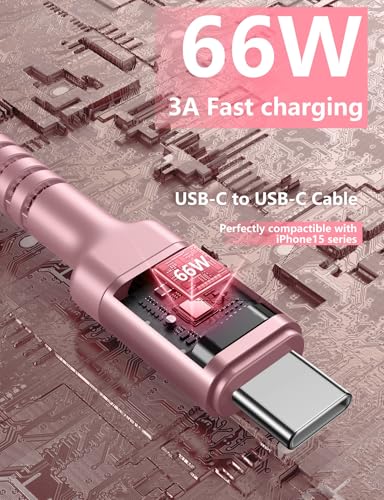 Image of USBC Cables 6FT, 2Pack USB C to C Charger Cable, Long USBC Fast Charging Cable Nylon Braided USB C iPhone Charger Cord Compatible with iPhone 17 16 /15 /Pro Max /PlusSamsung Galaxy S26 S23 and More-Pink