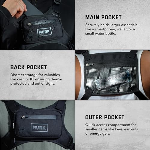 MVRK Water Resistant Chest Pack - Running Vest for Workouts, Running Phone Holder Extra Storage, Lightweight Running Pack, Black, One Size, Conditioning Chest Pack