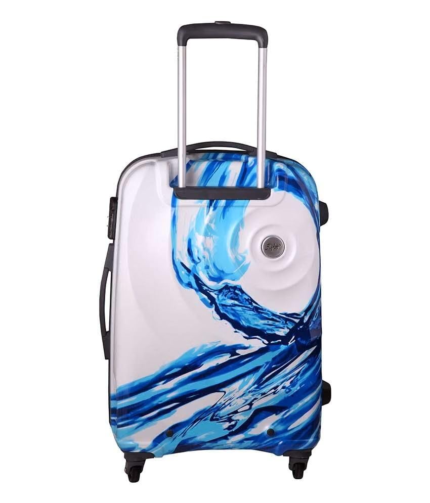 Image of Skybags Polypropylene Check-in Trolley Bag, 66cm | Medium Hard-Sided Luggage for Travel with Smooth 8-Spinner Wheel & Combination Lock | 5-Year International Warranty-White and Blue