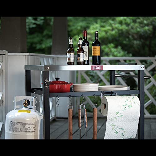 Feasto Three-Shelf Movable Food Prep And Work Cart Table, Home And Outdoor Multifunctional Stainless Steel Table Top Worktable On Two Wheels, L39.5’’X W25.6’’X H33’’ #TOP3