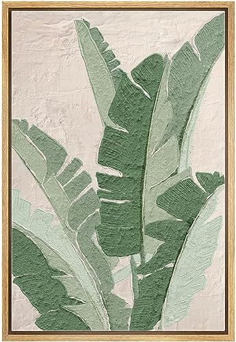 SIGNWIN Framed Canvas Print Wall Art Palm Tree Illustration, Tropical Botanical Print, Vintage Palm Tree Wall Art, Tropical Island, Jungle Leaf for Living Room, Bedroom, Office - 16
