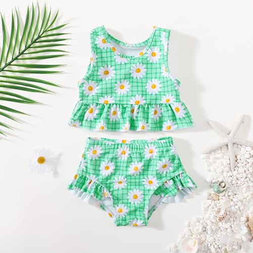Image of Baby Swimsuit Girl Two Piece Bathing Suit Toddler Girls Summer Beach Ruffle Tankini Swimwear 1-7Y