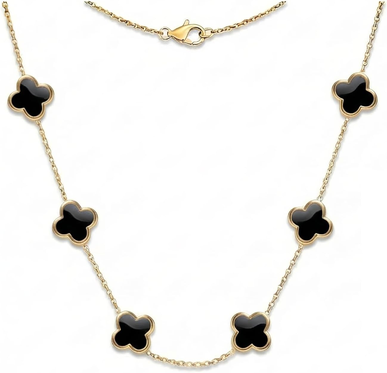 Dainty Four Leaf Clover Choker Necklace for Women 18K Gold Plated Stainless Steel Black Lucky 4 Leaf Dangle Chain Jewelry gift for Mother and Daughter