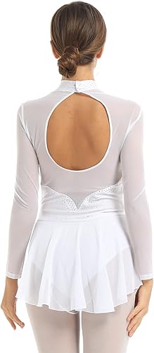 Miniatura 3 de YiZYiF Womens Adult Figure Ice Skating Dress Long Sleeve Roller Skating Ballet Dance Dress Costume