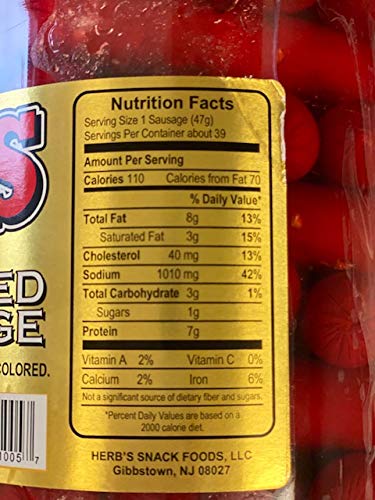 Herb's Snack Foods Pickled Hot Sausage Beef & Chicken No Pork In a Brick Grocery Box (39 CT, 64 Oz.)