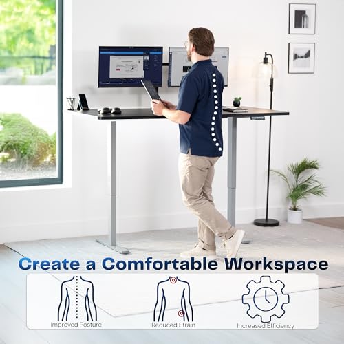 Image of VIVO Black 71 x 36 in Standing Desk, DESK-KIT-1G7B-36 | Electric, Holds 220 lbs, Sit Stand, Height Adjustable, Extra Deep Table Top, Memory Presets, 1B Series, Gray Frame