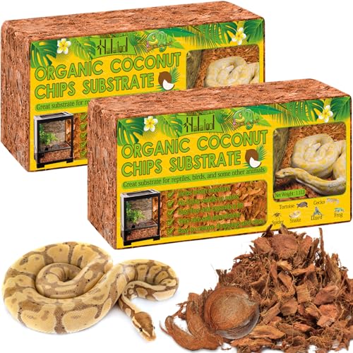Halatool 2Pack Natural Coconut Chips Substrate 2.2Lb Coconut Husk For Reptiles Bedding Coco Husk Terrarium Substrate For Ball Python Frog Snake Gecko Hermit Crab Tortoise cover