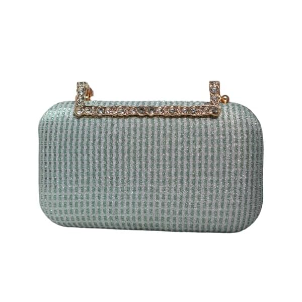 Artklim Shimmery Fabric Party Clutch Bag For Women | Wedding Clutch Purse With Detachable Chain Sling Strap - Image 3