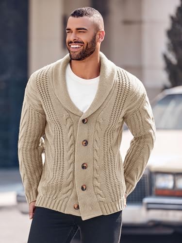 Mens Shawl Collar Cardigan Sweater Cable Knit Button Chunky Long Sleeve Winter Fisherman Casual Cardigans3