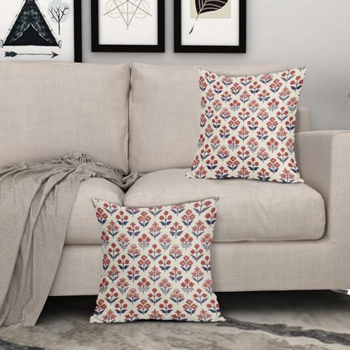 4th of July Patriotic Floral Block Print Pillow Covers 18x18 Inch Set of 2, Navy Blue Red Vintage Flower Decorative Throw Pillowcases Outdoor Memorial Day Cushion Covers Holiday Sofa Couch Bed Decor by Sivirary - Used condition - Image 3