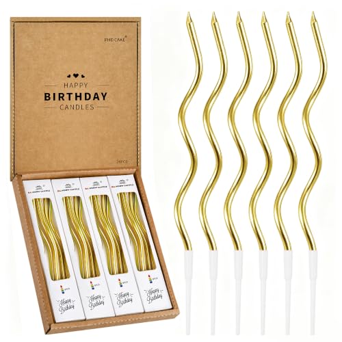 PHD CAKE 24-Count Gold Spiral Long Thin Metallic Birthday Candles Cake Candles Birthday Parties Wedding Decorations Party Candles