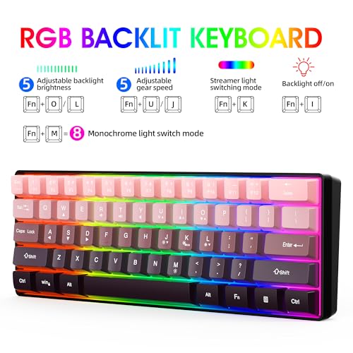Image of Snpurdiri 60% Wired Gaming Keyboard, 61 Keys RGB Backlit Ultra-Compact Small Gaming Keyboard, for PC /Mac Gamer, Typist, Travel, Easy to Carry on Business Trip (Pink-Black)