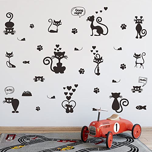 Vinilo Decorativo de Pared Gato Cartoon PVC Removible 41x55 in miniatura 4
