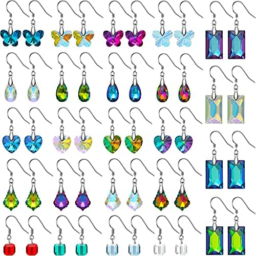 24 Pairs Crystal Teardrop Dangle Earrings Cubic Zirconia Hoop Earrings Boho Threader Earrings Set for Women Girls Christmas (Retro Style)
