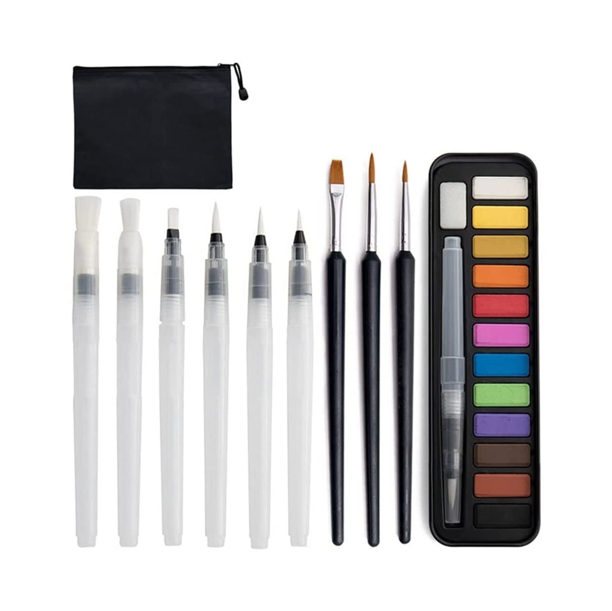XBTGS 12 Farben, einfarbiges Aquarellfarben-Set mit Wasserfarbenpinsel, tragbare Box für Aquarell, Leinwand, Handwerk, Detail- und Ölfarbe