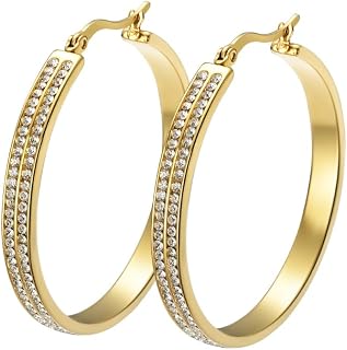 Women's 2 Rows of AAA Cubic Zirconia Stones Outlined Classic Hoop Earrings