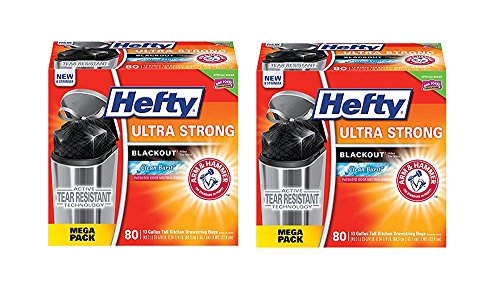 Hefty Ultra Strong sZcCw Trash Bags, Tall Kitchen Drawstring, 13 Gallon, Blackout Clean Burst, 80 Count (2 Pack)
