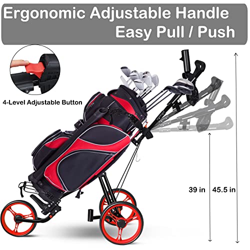 SPORFIT Golf Push Carts 3 Wheel Folding-Collapsible Lightweight Push Cart with Seat for Golf Clubs, Foot Brake/Umbrella Holder- 4 Height Position Handle - Thumbnail 5