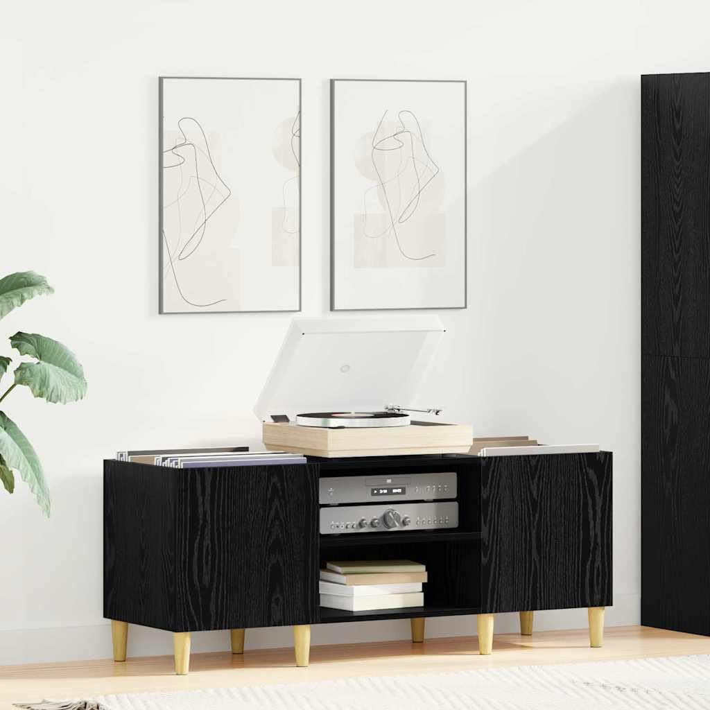Armario para discos de vinilo con aspecto de roble negro, 121 x 38 x 48 cm, con 2 estantes y puertas con bisagras, armario de almacenamiento para salón, oficina y colección de música
