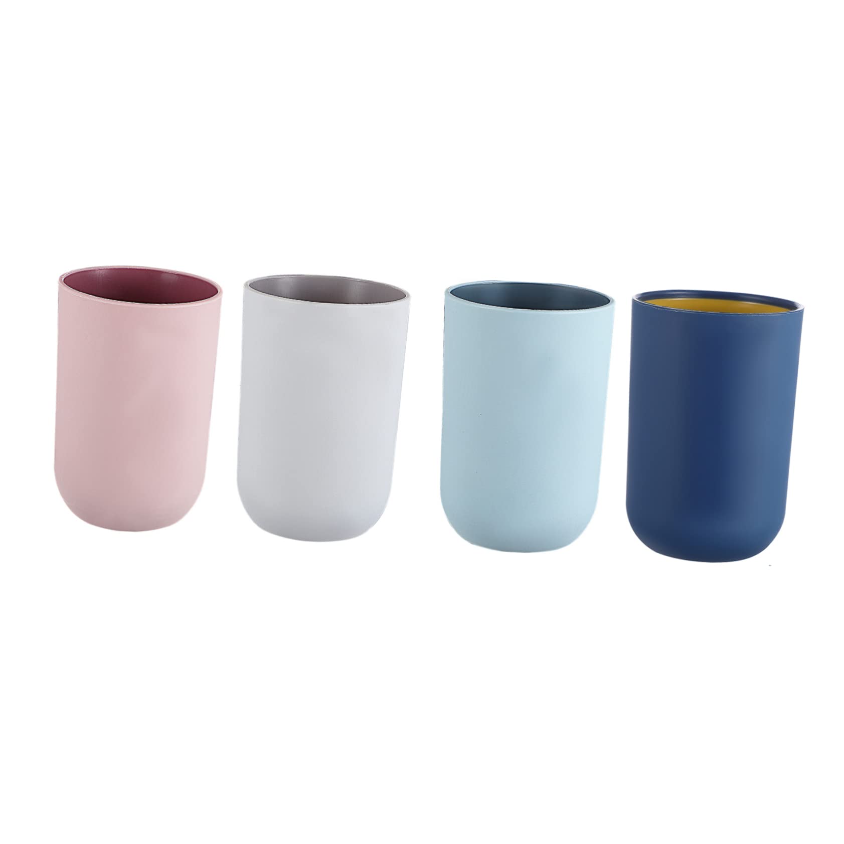 Unomor 4pcs Simple Style Toothbrush Tumblers for Bathroom Multi-Purpose Mouthwash Cups Curved Edge Design for Easy Holding Random Colors