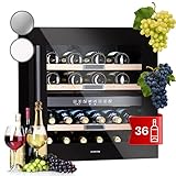 Klarstein Getränkekühlschrank Vinsider, 2 Zonen Weinkühlschrank, Kühlschrank mit Glastür, Leiser Flaschenkühlschrank, Weinschrank für Bier & Getränke, Weinkühler 5-22°C, 85 L, 36 Flaschen, Onyx