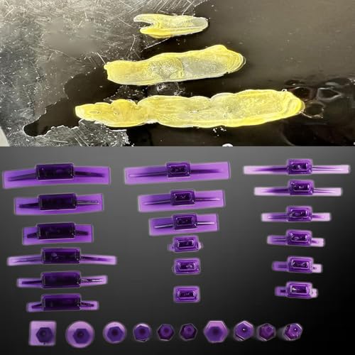 Image of 28Pc Dent Puller Glue Tabs, Car Body Dent Removal Pulling Hail Tabs | PDR Dent Hail Tabs, Paintless, ABS, Reusable, For Metal Body, Flat /Mild Curve, Small-Med Dents, Alcohol Release, Purple