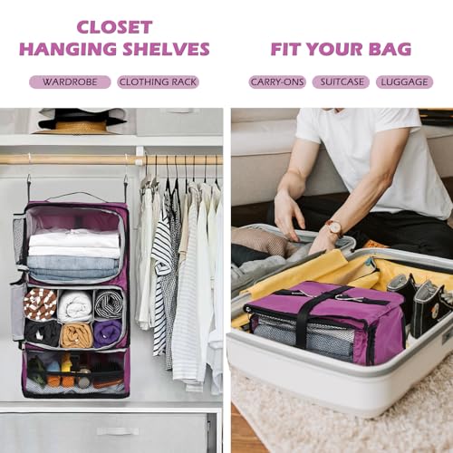 Surblue Hanging Shelves Travel Compression Packing Cube for Carry-on Luggage Suitcase Collapsible Transformable Garment Closet Organizers Large Capacity, Purple, XXL3