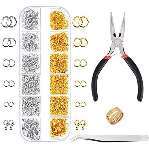 Paxcoo 1200Pcs Open Jump Rings and Lobster Clasps Jewelry Findings Kit with Pliers for Jewelry Making (Silver and Gold) Cover