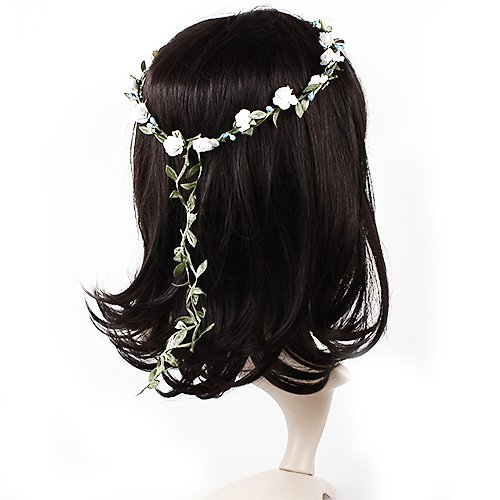 ink2055 Boho Style Girl Flower Bride Wedding Forehead Hair Wreath Head Band White