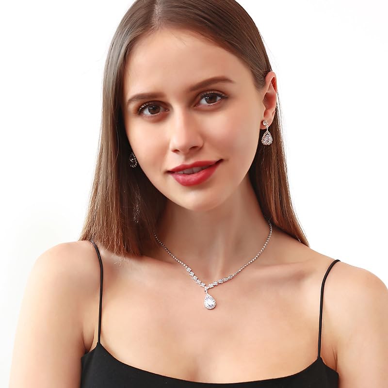 Paxuan Silver/Gold Rhinestone Crystal Wedding Bridal Bridesmaids Earrings Bracelet Set for Women Brides Bridesmaids Crystal Rhinestone Bracelet Earrings Set for Wedding Bridal Prom Pageant - Image 3