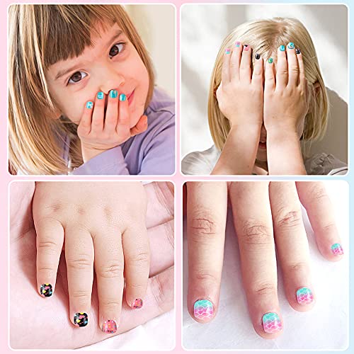 Romoc 288Pcs Kids False Nail Press On Pre-Glue Full Cover Pattern Short Artificial False Nail Acrylic Nail Tip Kit For Children Little Girls Nail Art Decoration Christmas Gift (Colore-3) #TOP2