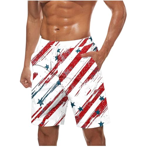 Sinzelimin 4th of July Shorts for Men 2025 Trendy American Flag Short Sweatpant Elastic Waist Beach Pant for Independence Day