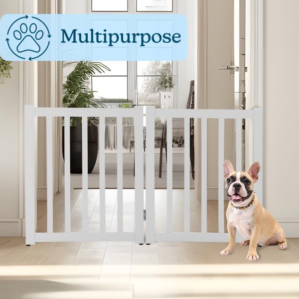 Freestanding Dog Gate - 2-Panel Foldable Indoor Pet Fence - 40x24-Inch Wood Dog Gate for Stairs, Hallways, or Doorways by PETMAKER (White)