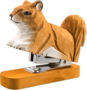 Wooden Animal Stapler, Desktop Stitcher Art Figurine Statue Sculpture for School Office Stationery (Squirrel)