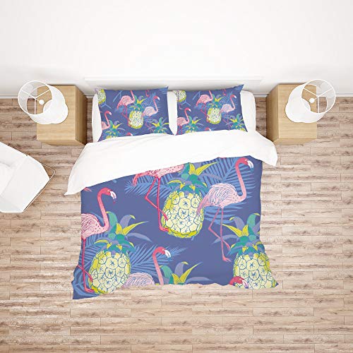 Taie d'oreiller et housse de couette durable en polyester ultra doux imprimé flamant rose - 3