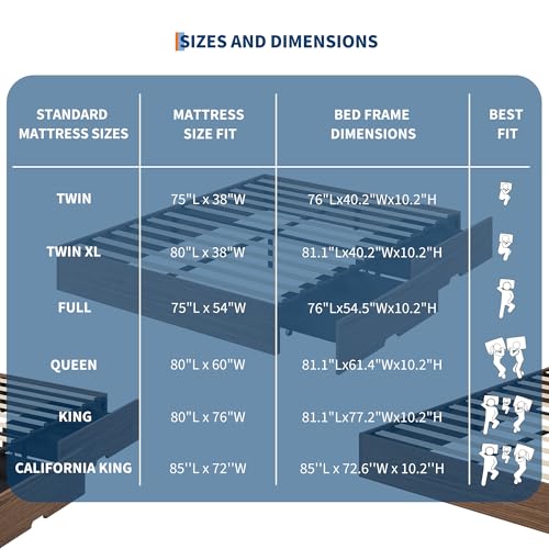 Image of GarveeHome King Size Wood Platform Bed Frame with 2 Storage Drawers, Wooden Bed Frame Without Headboard, Wood Slat Support, No Box Spring Needed, Easy Assembly