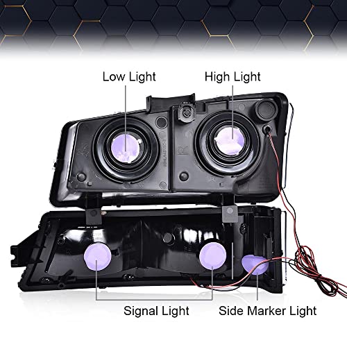 Pit66 Led Headlight, Compatible With 03-06 Chevy Silverado 1500 2500 3500 Hd Model/03-06 Avalanche 2500(Fit No Cladding Only) Clear Lens Chrome Housing Corner #TOP5