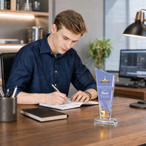 Image of Custom Crystal Trophy Award Personalized Plaque Award with Text Logo Photo Awards Trophies for Employee Recognition Team Graduation Personalized Office Gifts for Boss Coworker Teacher