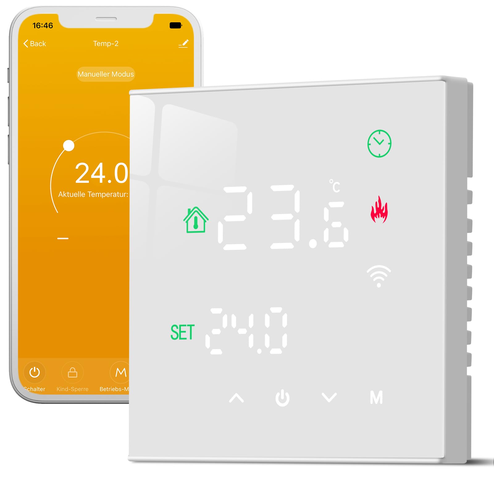 Beok Thermostat Fussbodenheizung Smart, WiFi Raumthermostat Für Wasser Fußbodenheizung Thermostate Heizung Digital LCD Programmierbarer Kompatibel mit Alexa, Google Home 3A 230V TGW60W-WIFI-WP Weiß